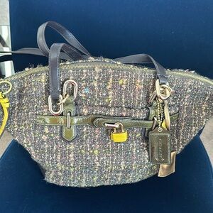 Coach tweed bag with crossbody strap